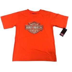 Harley Davidson T-Shirt Orange Youth Silver Logo NWT Size 6